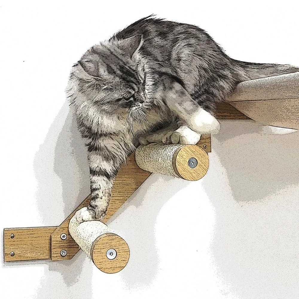 New Cat Climbing Wall Stairs with Two Steps of Jute Rope, (Hammock not included